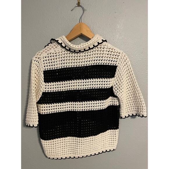 ONLY Cardigan Sweater Womens Small Striped Crochet Button Up Knit Top - Picture 3 of 8
